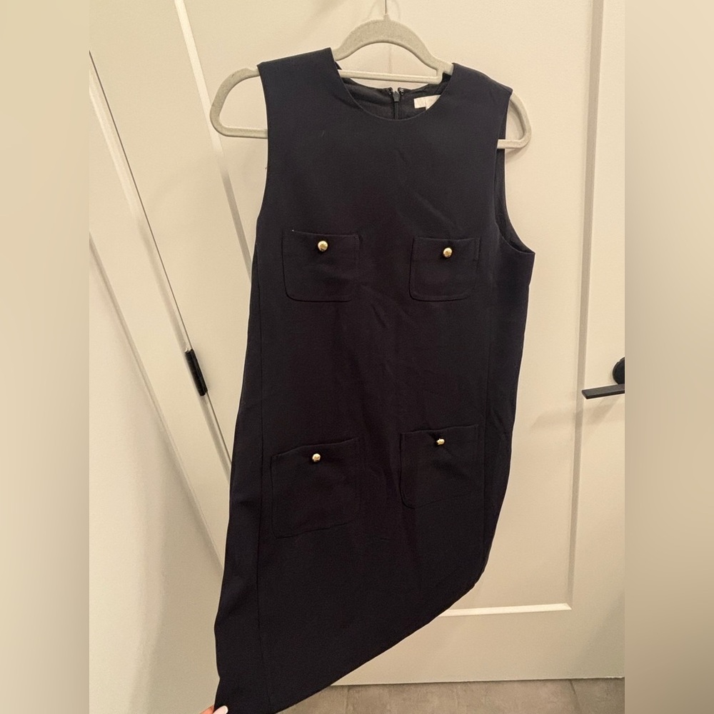 H&M Sleeveless Black Pocket Shift Dress with Gold Buttons